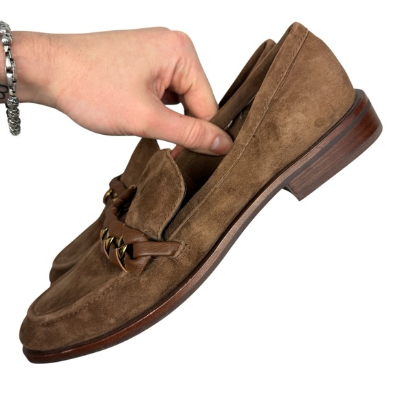 Anthropologie Dolce Vita Sallie Brown Suede Woven Chain Loafers - Picture 5 of 8